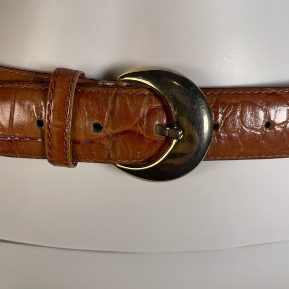 Vintage Genuine Alligator Belt Leather Camel Brown Brass Buckle 1.25” USA Made - Picture 4 of 13
